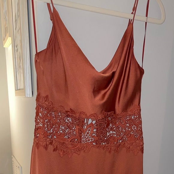 KEEPSAKE Lace Inlay Slip Dress - XS Burnt Orange - Picture 7 of 9